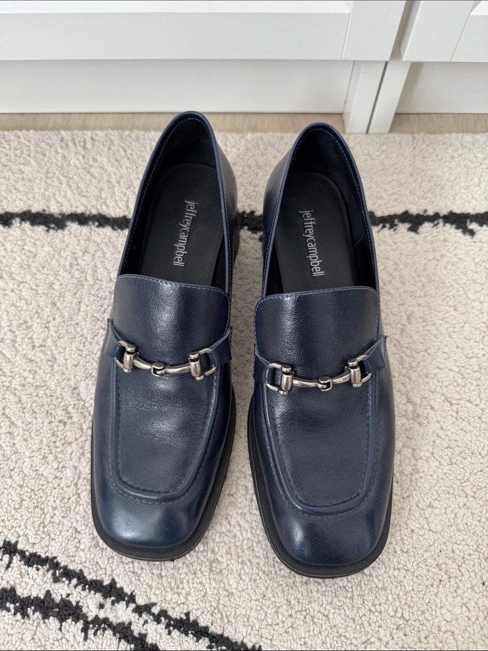 Jeffrey Campbell Navy Leather Bit-Detail Loafers